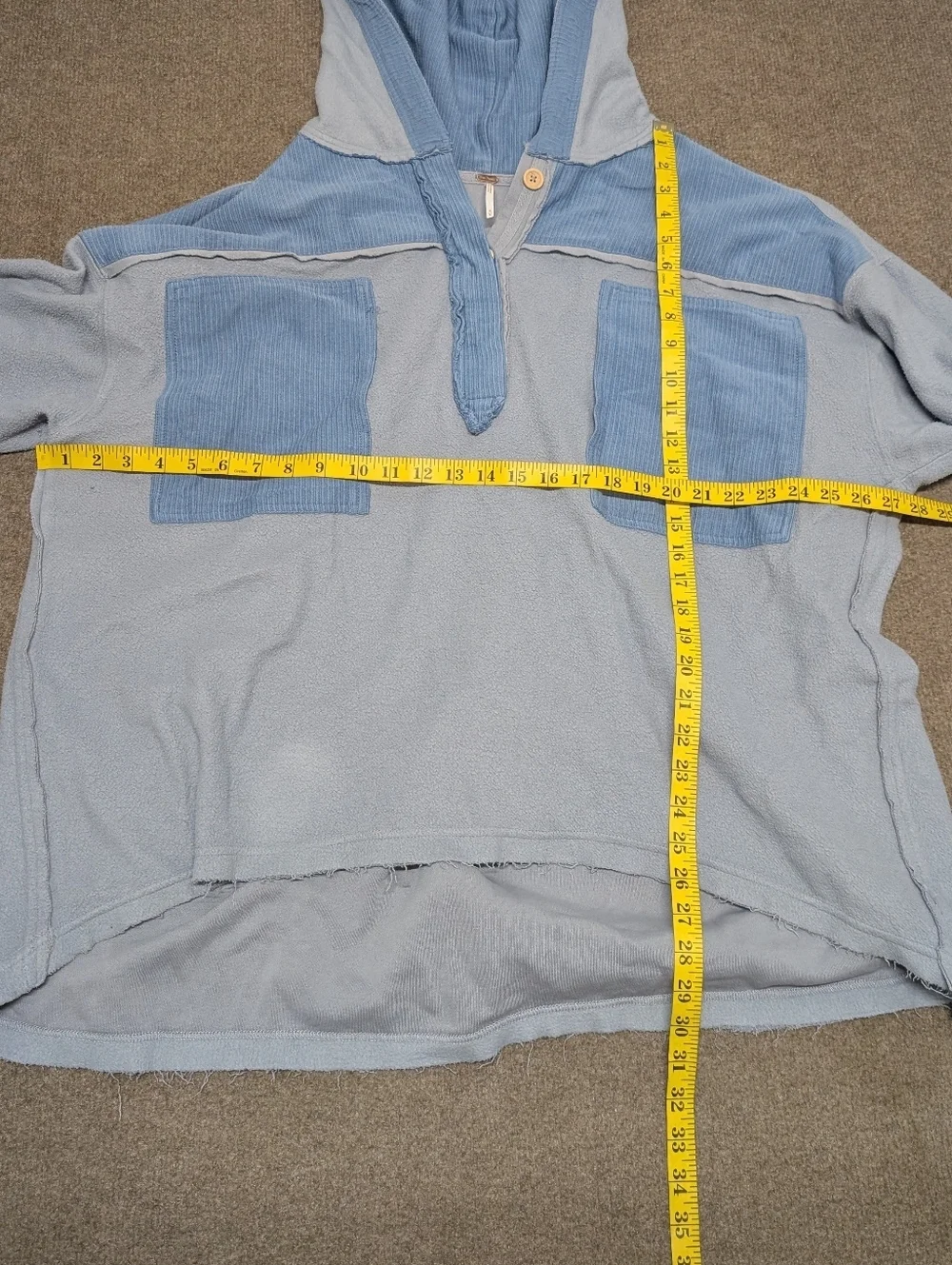 FREE PEOPLE Corrie Sweatshirt Blue Patchwork Oversize Hoodie (Women's Medium)